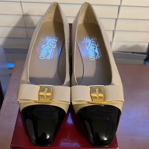 New black and nude Ferragamo Lila’s flats